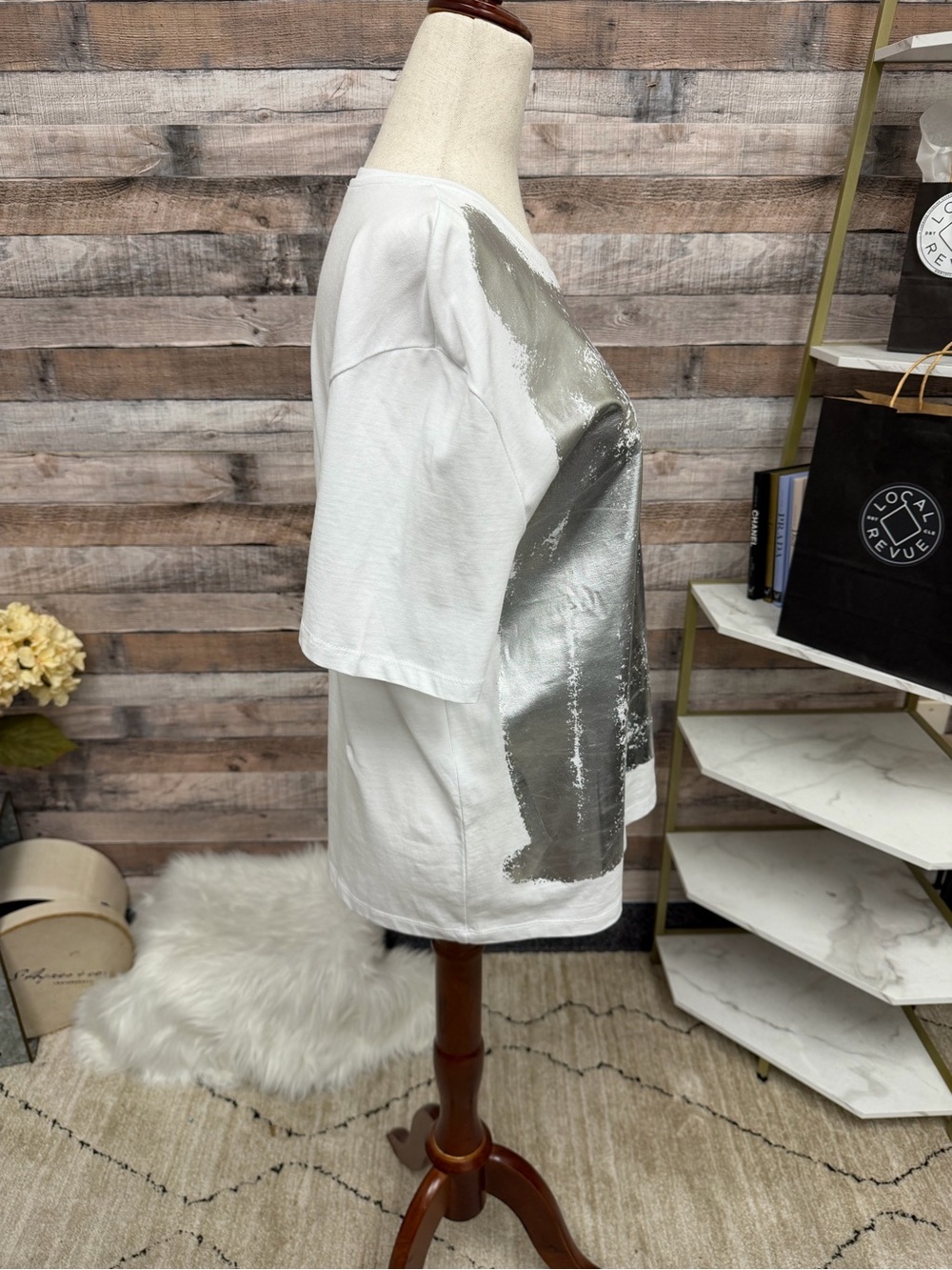 Zara White Tee with Metallic Graphic S - Picture 4 of 5